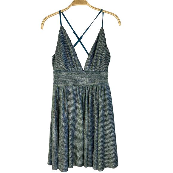 Lulus Stop the Show Babydoll Empire Waist Mini Dress S Blue Glitter Y2K Coquette - Picture 1 of 7